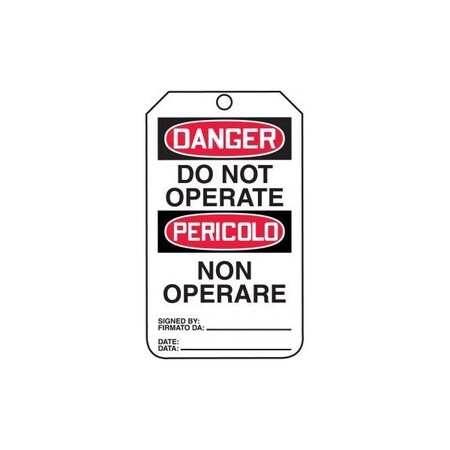Accuform Safety Tags, DANGER DO NOT OPERATE BILINGUAL ITALIAN, 5.75in x 3.25in, PF-Cardstock, 25PK TMT149CTP